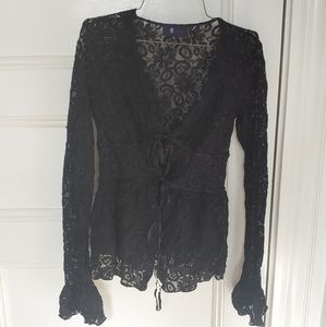 Morbid Threads Black Lace Peplum Tie Up Flare Sleeve Goth Alternative Jacket